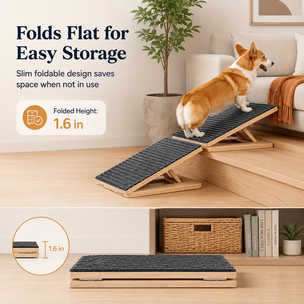 Dog Ramp for Bed & Couch, Foldable Wooden Pet Ramp