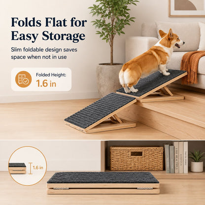 Dog Ramp for Bed & Couch, Foldable Wooden Pet Ramp
