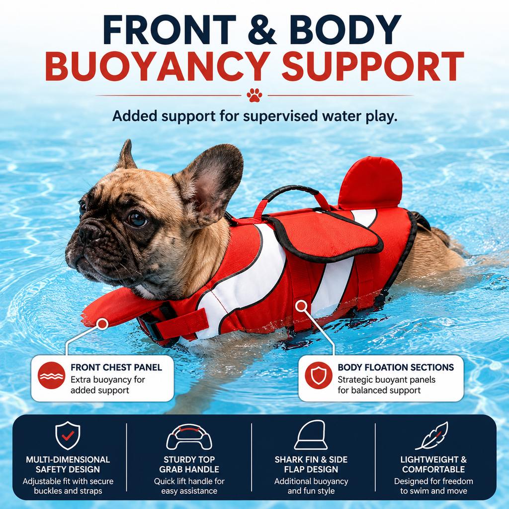 Dog Life Jacket for French Bulldogs with Chin Float & Grab Handle