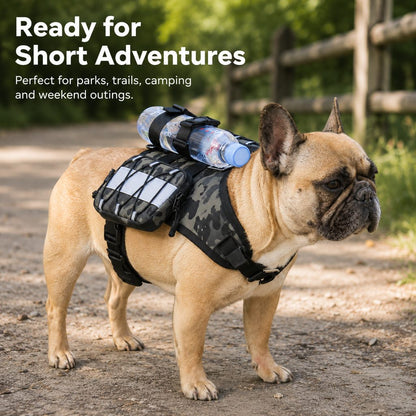 French Bulldog Harness, Tactical Vest Backpack with Bottle Holder