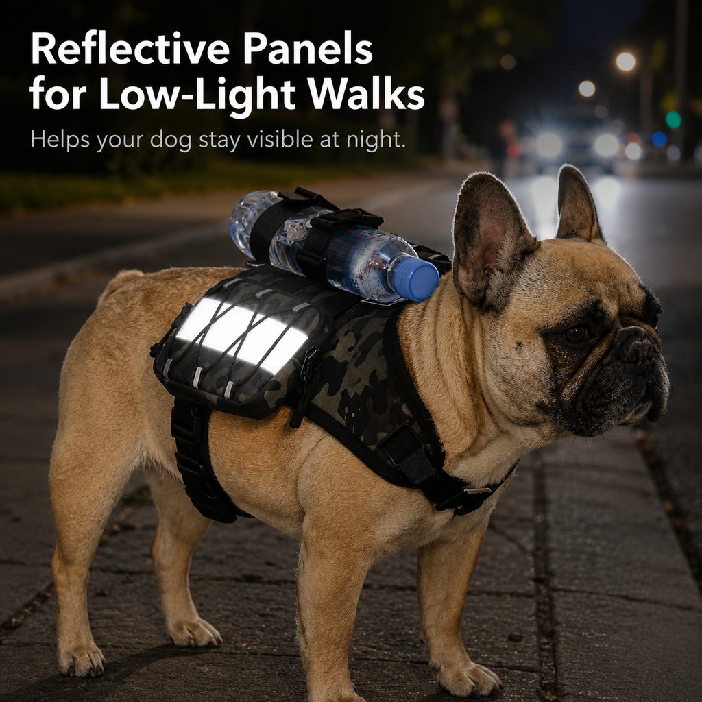 French Bulldog Harness, Tactical Vest Backpack with Bottle Holder