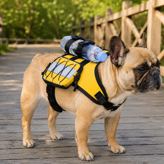 French Bulldog Harness, Tactical Vest Backpack with Bottle Holder