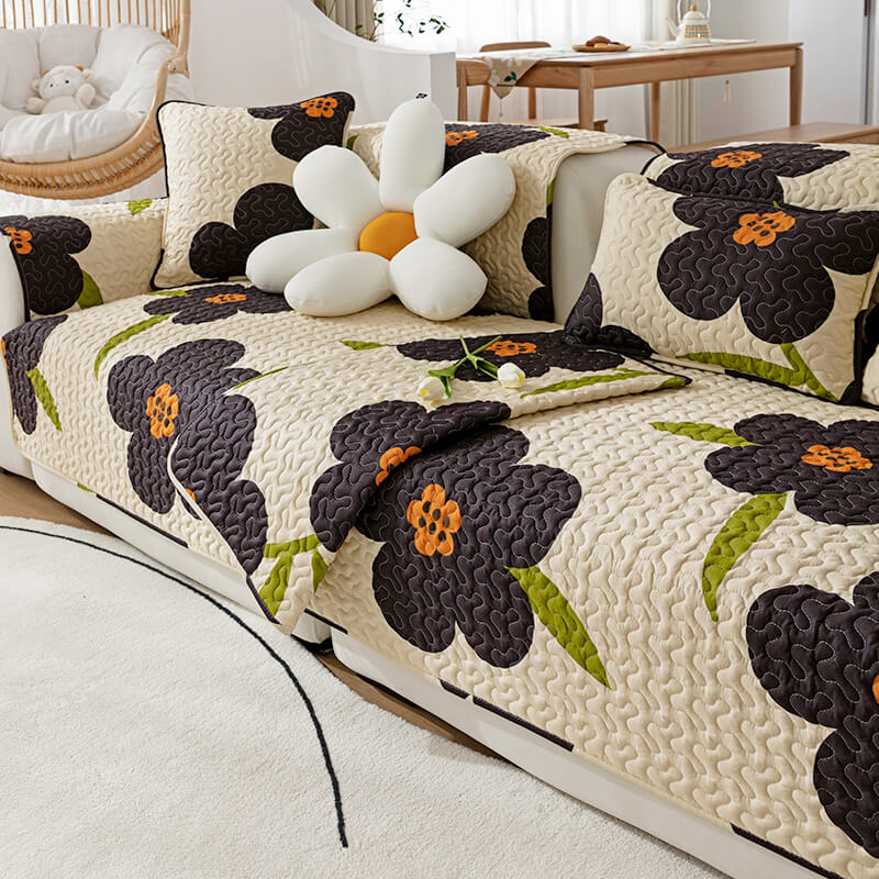 Caramel Macchiato Cotton Non-Slip Sofa Slipcover