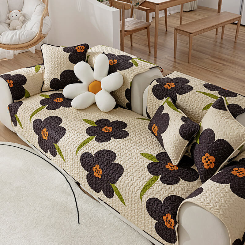 Caramel Macchiato Cotton Non-Slip Sofa Slipcover