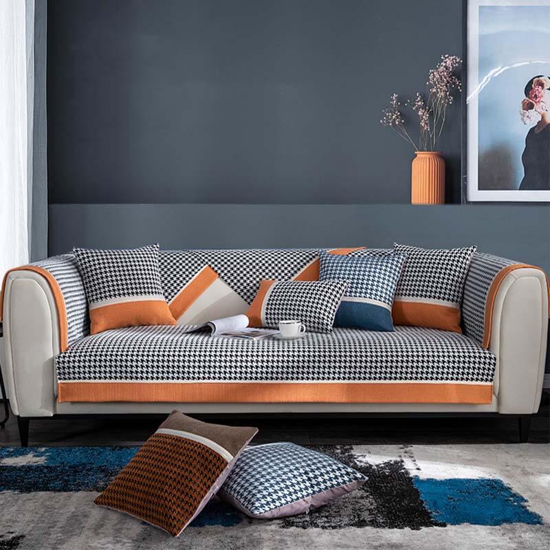 Classic Houndstooth Chenille Non-Slip Couch Cover - Plush Protection for Your Sofa