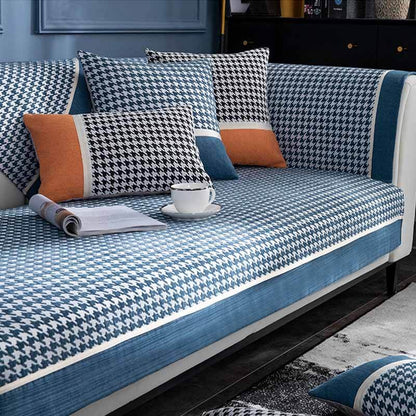 Classic Houndstooth Chenille Non-Slip Couch Cover - Plush Protection for Your Sofa