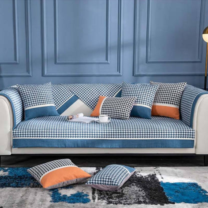 Classic Houndstooth Chenille Non-Slip Couch Cover - Plush Protection for Your Sofa
