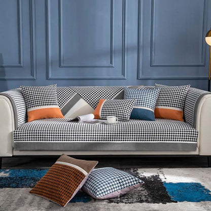 Classic Houndstooth Chenille Non-Slip Couch Cover - Plush Protection for Your Sofa
