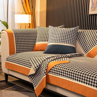 Classic Houndstooth Chenille Non-Slip Couch Cover - Plush Protection for Your Sofa