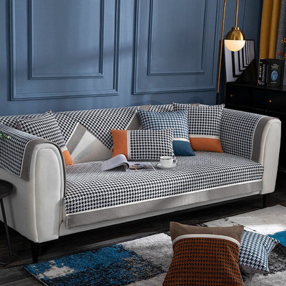 Classic Houndstooth Chenille Non-Slip Couch Cover - Plush Protection for Your Sofa