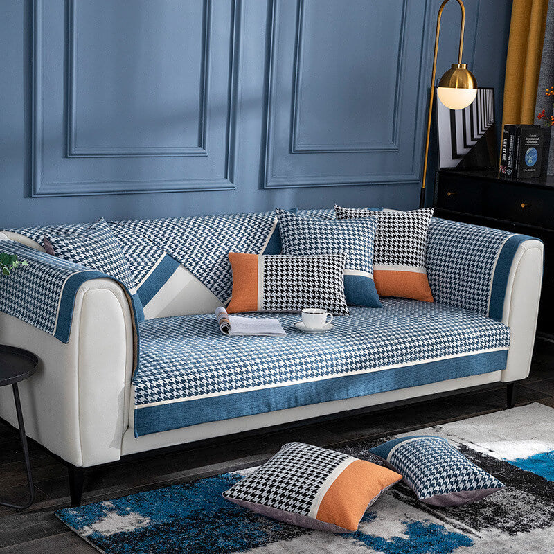 Classic Houndstooth Chenille Non-Slip Couch Cover - Plush Protection for Your Sofa