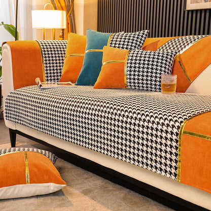 Classic Houndstooth Chenille Non-Slip Couch Cover - Plush Protection for Your Sofa