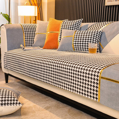 Classic Houndstooth Chenille Non-Slip Couch Cover - Plush Protection for Your Sofa
