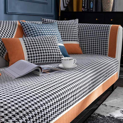 Classic Houndstooth Chenille Non-Slip Couch Cover - Plush Protection for Your Sofa