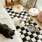Cream-Colored Large Plaid Square Fuzzy Pet Mat - Multi-Use Bed and Couch Cover