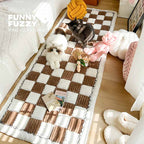 Cream-Colored Large Plaid Square Fuzzy Pet Mat - Multi-Use Bed and Couch Cover
