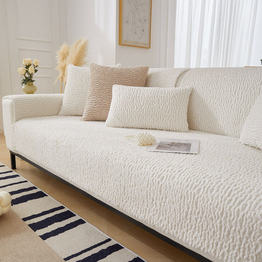 Cream Berber Fleece Anti-Scratch Sofa Cover - Plush, Durable Couch Protector