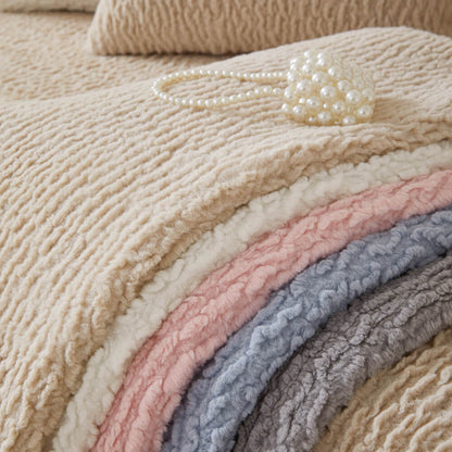 Cream Berber Fleece Anti-Scratch Sofa Cover - Plush, Durable Couch Protector