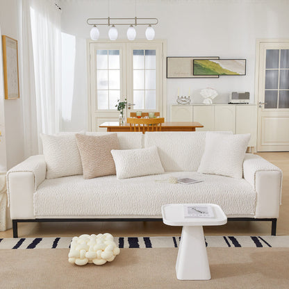 Cream Berber Fleece Anti-Scratch Sofa Cover - Plush, Durable Couch Protector