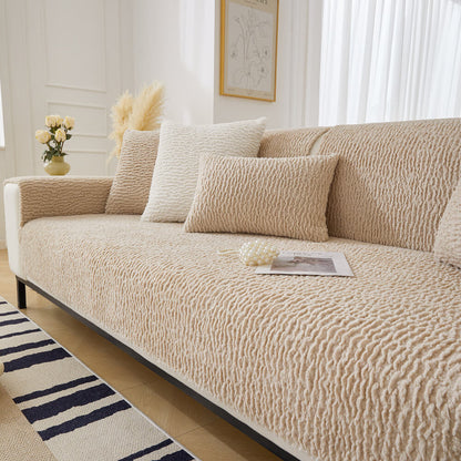 Cream Berber Fleece Anti-Scratch Sofa Cover - Plush, Durable Couch Protector