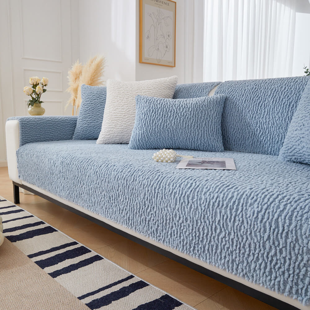 Cream Berber Fleece Anti-Scratch Sofa Cover - Plush, Durable Couch Protector