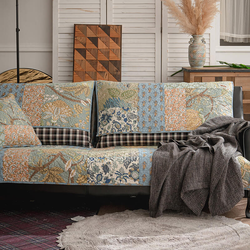 European Floral Cotton Sofa Cover - Protective, Non-Slip for Sofas