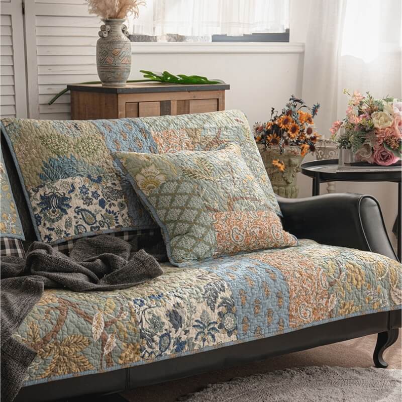 European Floral Cotton Sofa Cover - Protective, Non-Slip for Sofas