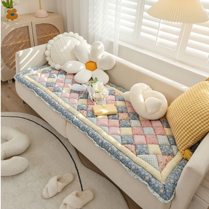 Floral Handmade Pure Cotton Protective Couch Cover - Soft, Durable & Elegant