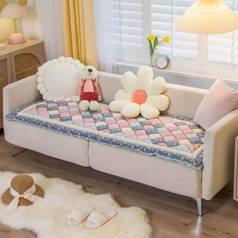 Floral Handmade Pure Cotton Protective Couch Cover - Soft, Durable & Elegant