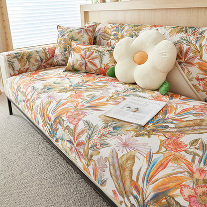 Cooling Tropical Leaves Non-Slip Sectional Couch Cover