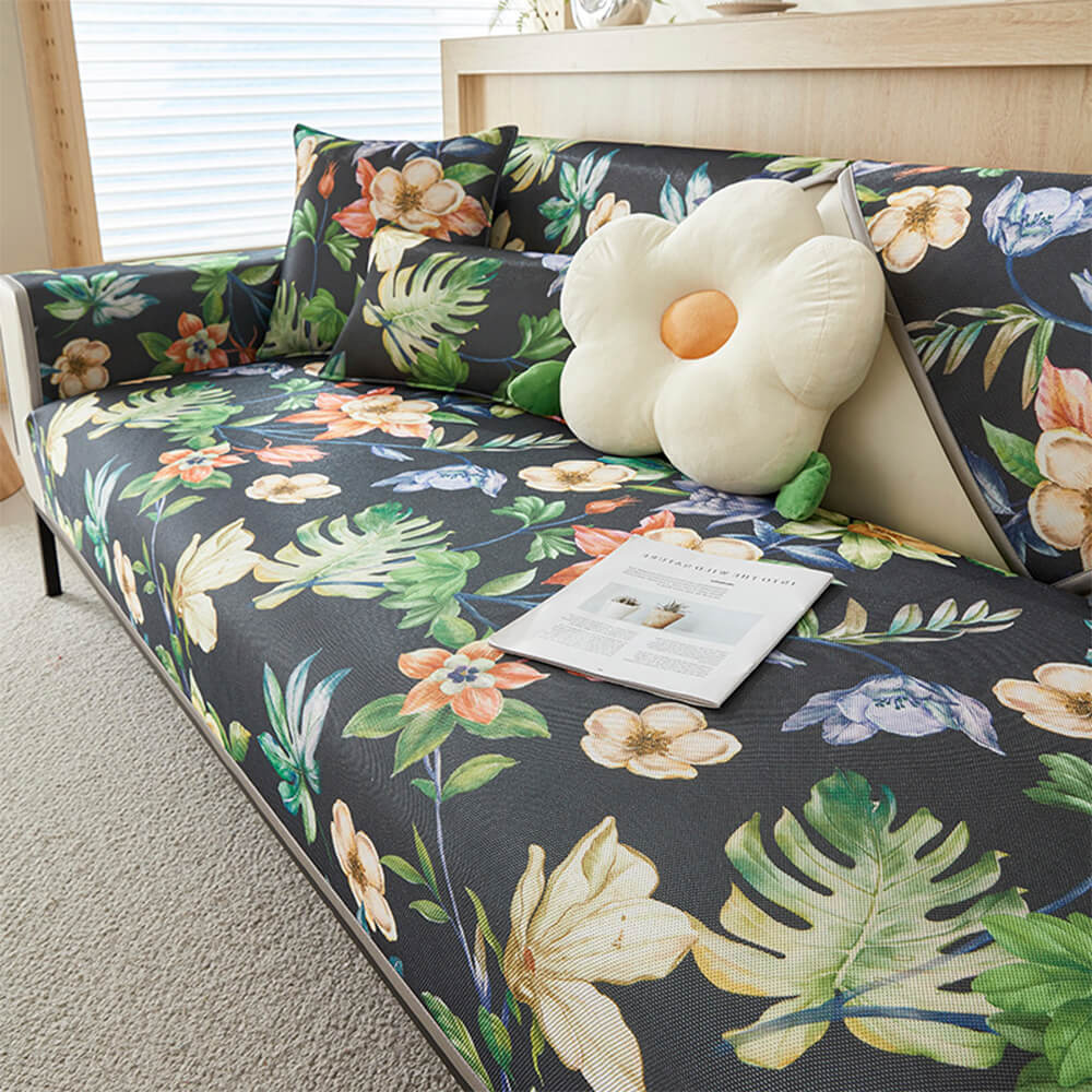 Cooling Tropical Leaves Non-Slip Sectional Couch Cover