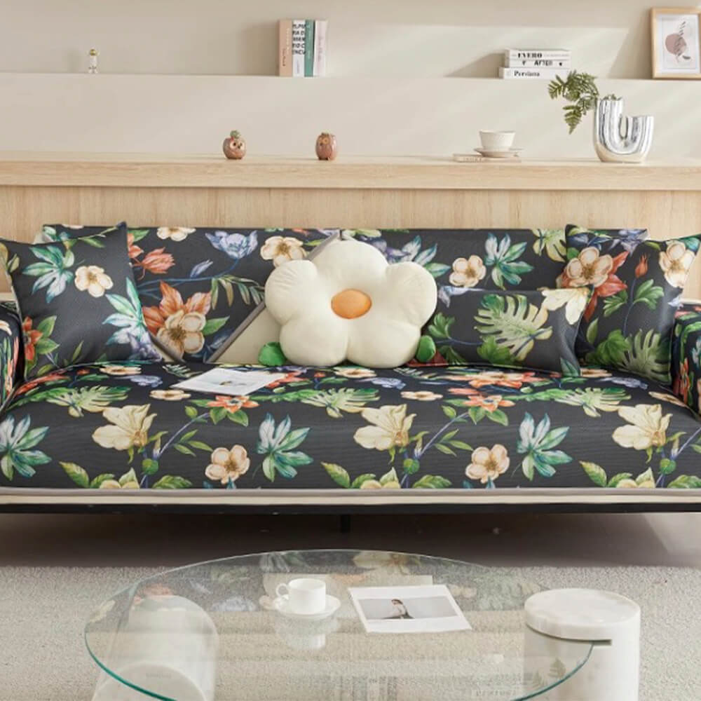 Cooling Tropical Leaves Non-Slip Sectional Couch Cover