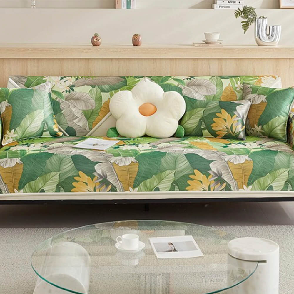 Cooling Tropical Leaves Non-Slip Sectional Couch Cover