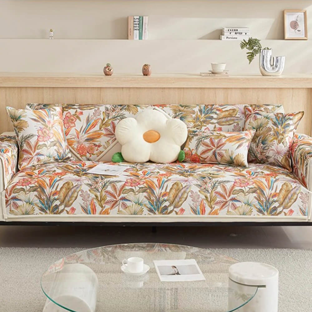 Cooling Tropical Leaves Non-Slip Sectional Couch Cover