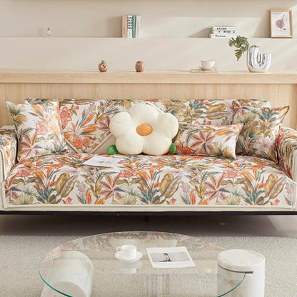 Cooling Tropical Leaves Non-Slip Sectional Couch Cover
