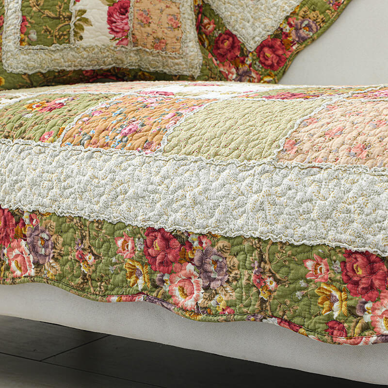 Chic Vintage Floral Plaid Cotton Couch Slipcover