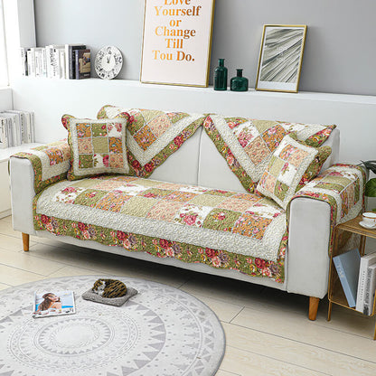 Chic Vintage Floral Plaid Cotton Couch Slipcover