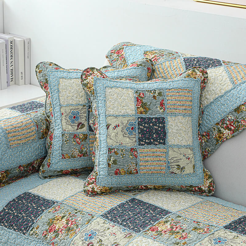 Chic Vintage Floral Plaid Cotton Couch Slipcover