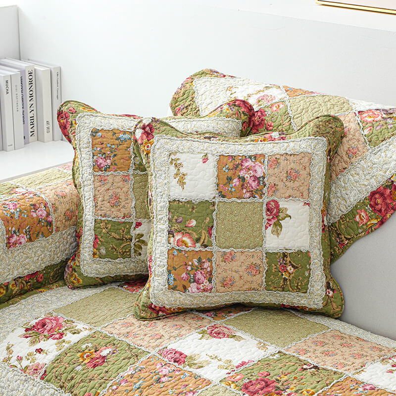 Chic Vintage Floral Plaid Cotton Couch Slipcover
