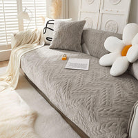 Cozy Crystal Velvet Wheat-Pattern Embroidery Non-Slip Sofa Cover