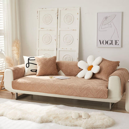 Cozy Crystal Velvet Wheat-Pattern Embroidery Non-Slip Sofa Cover