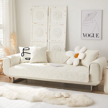 Cozy Crystal Velvet Wheat-Pattern Embroidery Non-Slip Sofa Cover