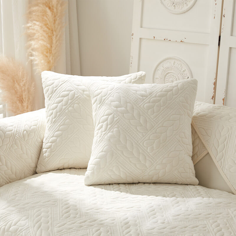 Cozy Crystal Velvet Wheat-Pattern Embroidery Non-Slip Sofa Cover