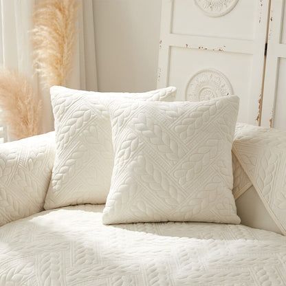 Cozy Crystal Velvet Wheat-Pattern Embroidery Non-Slip Sofa Cover