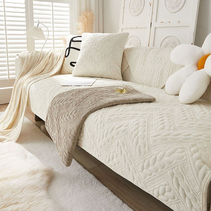 Cozy Crystal Velvet Wheat-Pattern Embroidery Non-Slip Sofa Cover