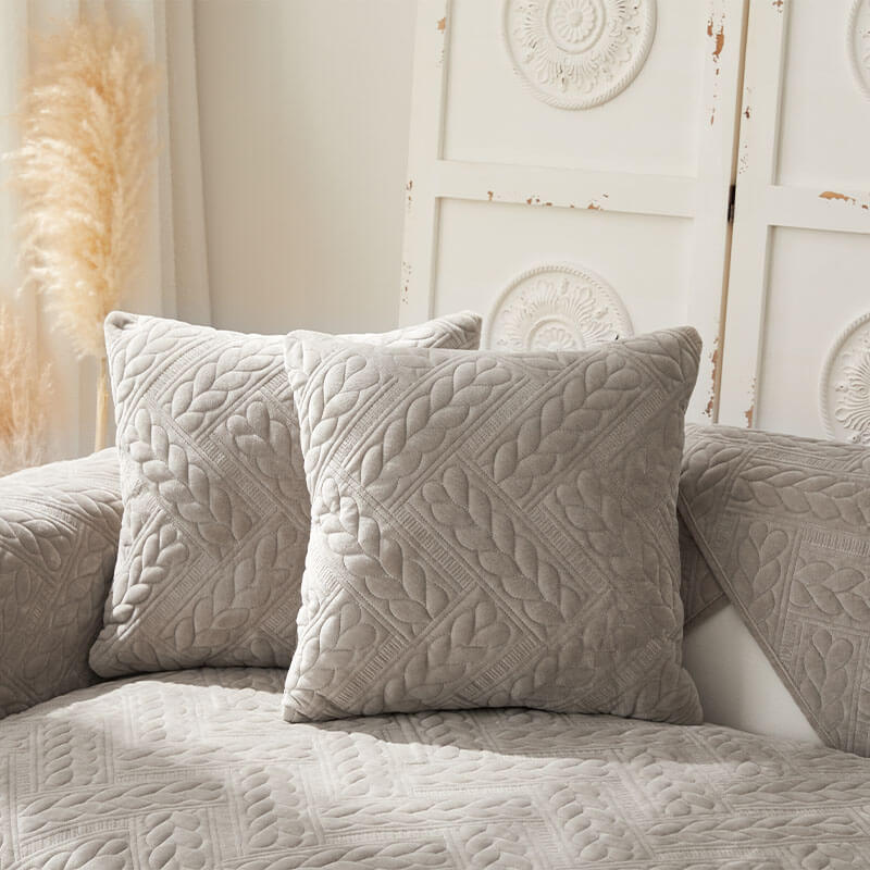Cozy Crystal Velvet Wheat-Pattern Embroidery Non-Slip Sofa Cover