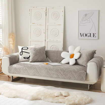 Cozy Crystal Velvet Wheat-Pattern Embroidery Non-Slip Sofa Cover