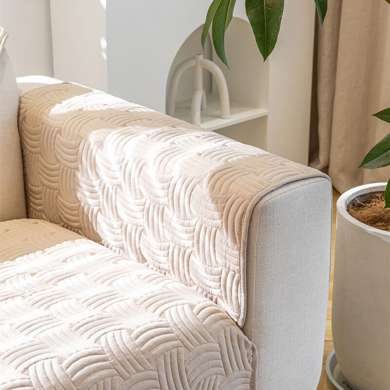 Luxurious Weave-Pattern Cotton Quilted Sectional Couch Cover