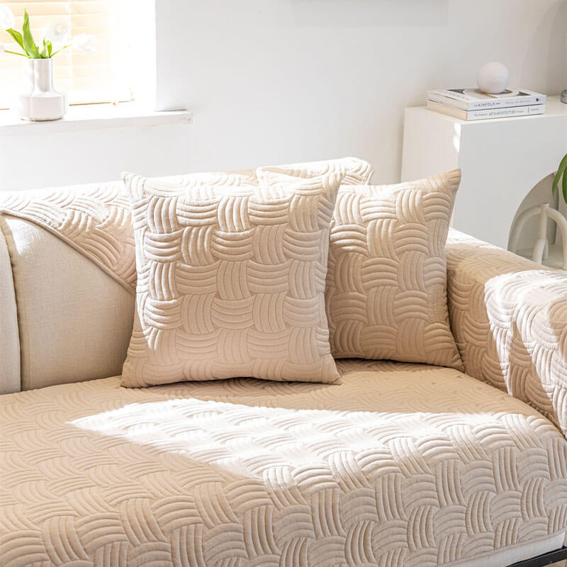 Luxurious Weave-Pattern Cotton Quilted Sectional Couch Cover