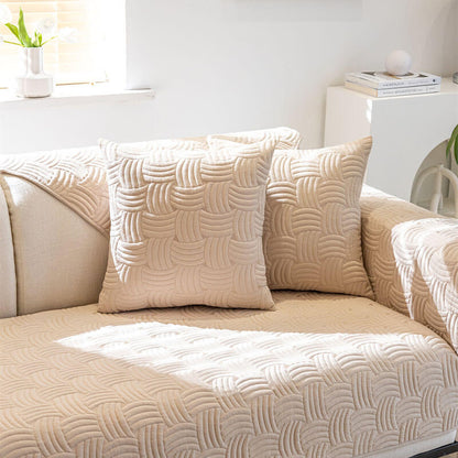 Luxurious Weave-Pattern Cotton Quilted Sectional Couch Cover